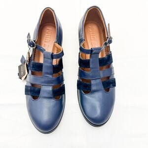 Julia Bo Mary Janes Navy Blue Leather Flat Shoes Round Toe Size 42